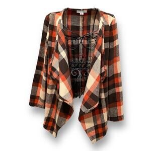 FAVLUX Plaid Jacket Size MEDIUM Fall Colors Polyester Flannel Relaxed Fit
